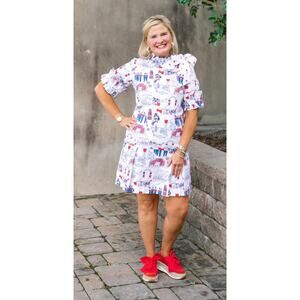 Pittypats Ole Miss Toile Wren Mini Dress Womens Size Large New Short Sleeve